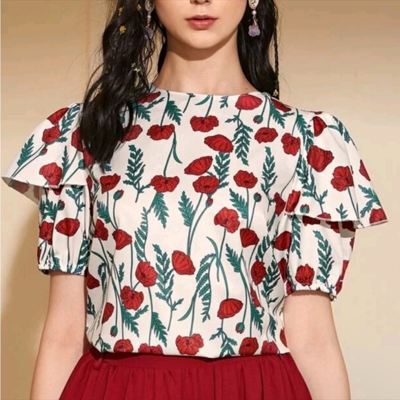 SHEIN Poppy Ruffle Keyhole Back Blouse - Picture 3 of 5